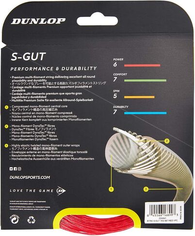 Dunlop Sports S-Gut 17G Tennis String, Red, 1 Set in Saudi Arabia