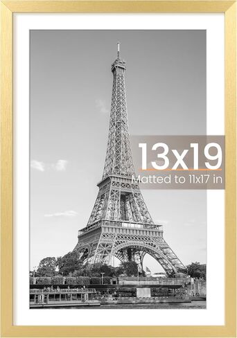 upsimples 13x19 Picture Frame, Display Pictures 11x17 with Mat or 13x19 Without Mat, Wall Hanging Photo Frame, Gold, 1 Pack in Kuwait