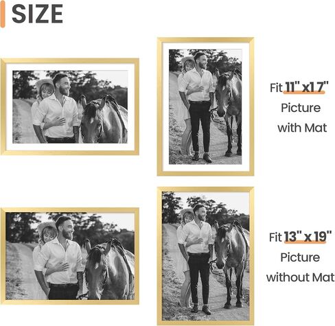 upsimples 13x19 Picture Frame, Display Pictures 11x17 with Mat or 13x19 Without Mat, Wall Hanging Photo Frame, Gold, 1 Pack in Kuwait