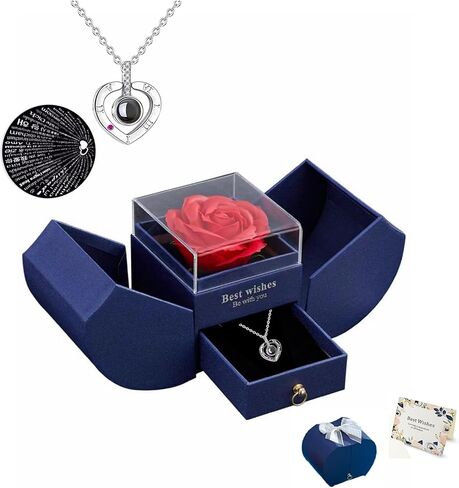 Mothers Day Gifts,Forever Flowers Gifts for Women, Mom, Grandma,Girlfriend,Wife，Preserved Real Rose with Necklace,Birthday Valentines Day Christmas Anniversary,Thanksgiving in Saudi Arabia