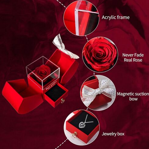Mothers Day Gifts,Forever Flowers Gifts for Women, Mom, Grandma,Girlfriend,Wife，Preserved Real Rose with Necklace,Birthday Valentines Day Christmas Anniversary,Thanksgiving in Saudi Arabia