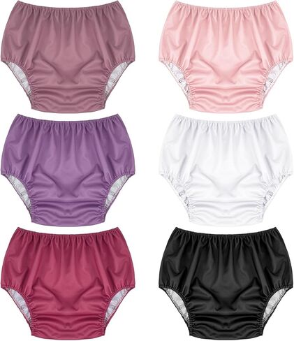 6 Pcs Adult Leakproof Incontinence Underwear for Women Men Pull on Cover Pant Washable Underpants Reusable Plastic Diaper Covers for Disabled, Elderly, Postpartum (Assorted Color,Medium) in Saudi Arabia