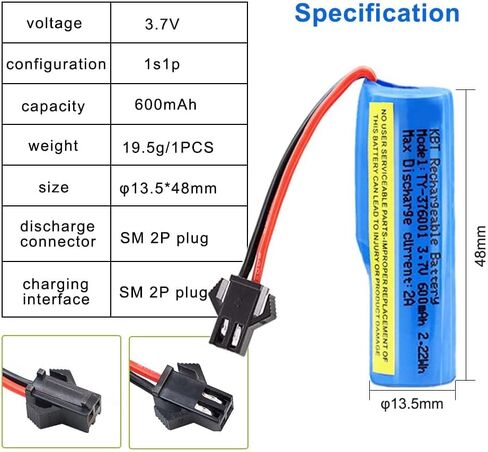 KBT 7.4V 2600mAh بطارية ليثيوم أيون قابلة للشحن، أحمر JST-2P التوصيل بطاريات ليثيوم أيون للمنتجات الإلكترونية، الألعاب، الإضاءة، معدات بلوتوث مناسبة لشاحنة سيارة هليكوبتر RC وقوارب RC in Saudi Arabia