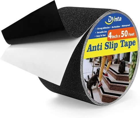 شريط مضاد للانزلاق، 4 بوصة × 50 قدم، شريط مانع للانزلاق، مقاوم للماء، شريط قبضة لوح التزلج، احتكاك عالي، لاصق كاشط للسلالم، خطوة المداس، داخلي، خارجي in Kuwait