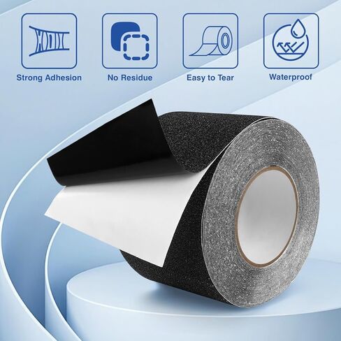 شريط مضاد للانزلاق، 4 بوصة × 50 قدم، شريط مانع للانزلاق، مقاوم للماء، شريط قبضة لوح التزلج، احتكاك عالي، لاصق كاشط للسلالم، خطوة المداس، داخلي، خارجي in Kuwait