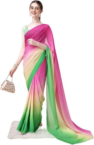 Soft Poly Georgette Ombre Print Celebrity Saree. Saree Has A Lightweight Fine Print And Print Blouse in Saudi Arabia