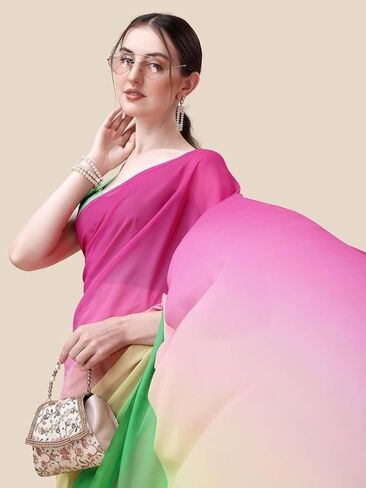 Soft Poly Georgette Ombre Print Celebrity Saree. Saree Has A Lightweight Fine Print And Print Blouse in Saudi Arabia
