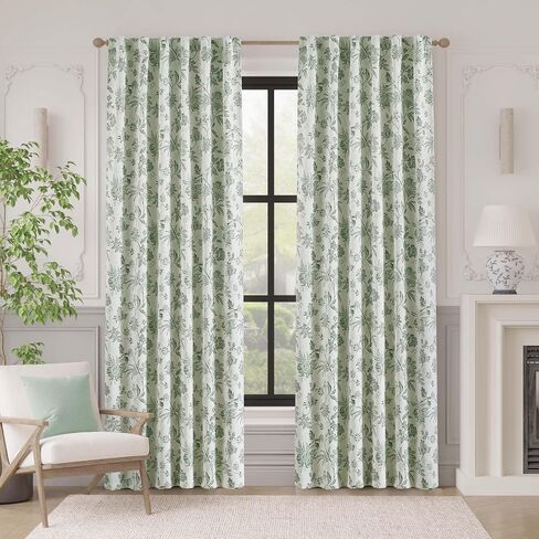 Vangao Blackout Floral Curtains 84 Inches Long, Printed Flower Blue Blackout Drapes for Bedroom Rod Pocket Back Tab Full Blackout Curtain Thermal Window Drape, 2 Panels Blue and White in Saudi Arabia