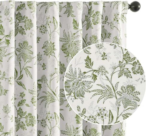 Vangao Blackout Floral Curtains 84 Inches Long, Printed Flower Blue Blackout Drapes for Bedroom Rod Pocket Back Tab Full Blackout Curtain Thermal Window Drape, 2 Panels Blue and White in Saudi Arabia