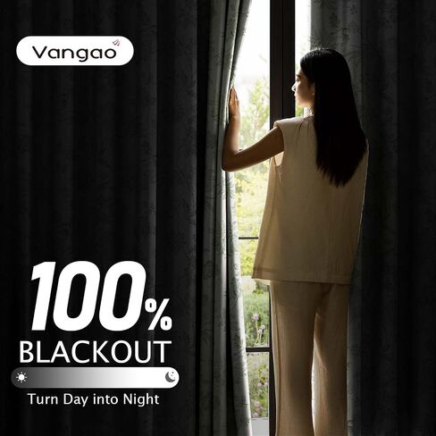 Vangao Blackout Floral Curtains 84 Inches Long, Printed Flower Blue Blackout Drapes for Bedroom Rod Pocket Back Tab Full Blackout Curtain Thermal Window Drape, 2 Panels Blue and White in Saudi Arabia