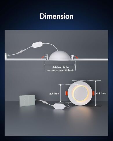 Lumary RGBAI Gimbal Smart Recessed Lighting 4 Inch Pro Max, 9W 780LM Eyeball Recessed Lights with Night Light, 270°+90° Adjustable Directional Downlights, Work with Alexa/Google Assistant, 1Pack in Kuwait