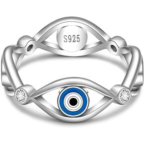 Evil Eye Ring for Women Sterling Silver Blue Spiritual Turkish Evil Eye Rings Greek Mal De Ojo Nazar Amulet faith Religious Jewelry Gift Size 7 8 9
