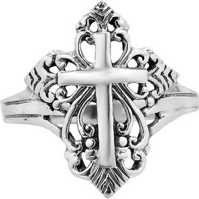 AeraVida Captivating Filigree Cross .925 Sterling Silver Ring | Casual Comfort Fit Silver Rings for Women | Religious | Sterling Silver Rings Sizes 5-12