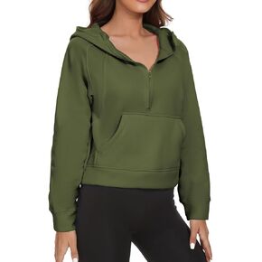 Womens Cropped Hoodies Half Zip Pullover Sweatshirts Fleece Zip Up Hooded Fall Fashion Outfits Clothes