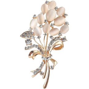 Floral Flower Brooches Wedding Bouquets with Beautiful Created Cat's Eye for Elegant Women -Light Beige