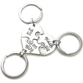 Charm.L Grace 3 Piece of Big Sis Middle Sis Lil Sister Necklace Keychain Set Heart Shape Puzzle