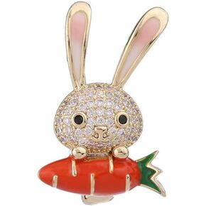 Rhinestone Rabbit Brooch Pin for Women Girls Gold Plated Fashion Animal Enamel Radish Carrot Brooches Lapel Dainty Small Cute Dress Accessories Jewelry for Hat Bag Suit Tie Birthday Christmas