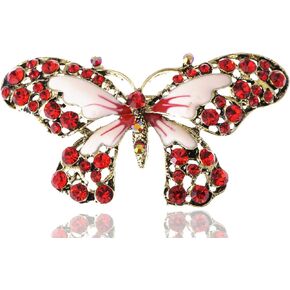 Alilang Antique Golden Tone Red Rhinestones Butterfly Insect Wings Brooch Pin