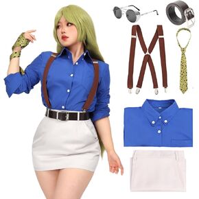 C-ZOFEK Nanami Kento Cosplay Costume, Women's Shirt Slim Fit Skirt with Tie Suspender Glasses