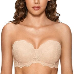 DOBREVA Women's Strapless Bra Lace Lightly Lined Underwire Bras Support Big Busted 32AA-40DD