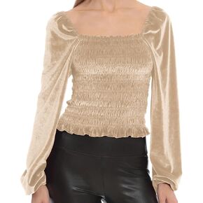 LOTUYACY Women's Velvet Off Shoulder Crop Top Short Style Long Sleeve T-Shirt