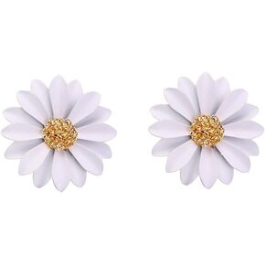HUJUON Bohemia Metal Daisy Flowers Stud Earrings for Women Girl. Yellow White Chrysanthemum Sunflower Statement Earrings in Kuwait