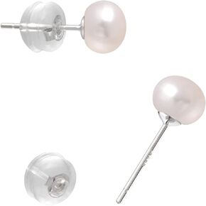 Paialco Cultured Freshwater Round Button Pearls Studs Sterling Silver Earrings for Women
