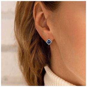 Yheakne Vintage Blue Sapphire Stud Earrings Blue Square Earrings Full Rhinestone Earrings Retro Geometric Earrings Jewelry for Women and Girls