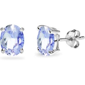 Sterling Silver Tanzanite 6x4mm Oval-cut Prong-set Stud Earrings