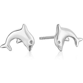 Mystigold Dolphin Earrings Hypoallergic for women in 925 Sterling Silver Plated Rhodium or 18K Gold Plated I Sterling Silver Earrings Dolphin for Girls I Statement Earrings I Cute Stud Earrings for kids I Summer Earrings I Hawaiian Earrings for teen