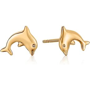 Mystigold Dolphin Earrings Hypoallergic for women in 925 Sterling Silver Plated Rhodium or 18K Gold Plated I Sterling Silver Earrings Dolphin for Girls I Statement Earrings I Cute Stud Earrings for kids I Summer Earrings I Hawaiian Earrings for teen
