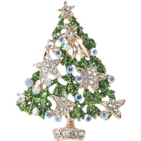 Christmas Brooch Pins for Women Girls Jewelry Austrian Crystal Stunning Winter Wishing Tree Little Star Brooch for Xmas Decorations