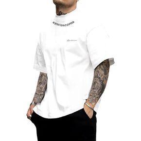 SOLY HUX Men's Letter Print Tee Mock Neck Short Sleeve T Shirt Summer Tops