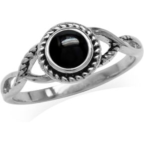 Silvershake 5MM Round Shape Cabochon Stone 925 Sterling Silver Minimalist Modern Wavy Ring Jewelry for Women