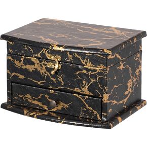 Vintiquewise Black and Gold Marble Decorative Modern Wooden Jewelry Box Holder with Lining, and Drawer