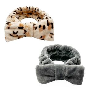 2 Pack Wash Face Spa Headband，Microfiber Fluffy Bowtie Shower Headband for Women Prevent Liquids from Spilling Down Your Hair