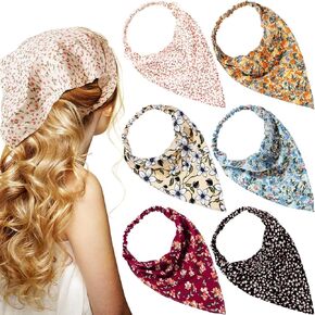 Syhood 6 Pcs Floral Elastic Hair Bandanas Boho Scarf Headband Chiffon Head Kerchief Turban with Hair Clips for Women(Boho Floral Patterns)