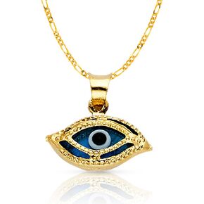 Ioka 14K Yellow Gold Evil Eye Necklace For Women with 1.2mm Figaro 3+1 Chain
