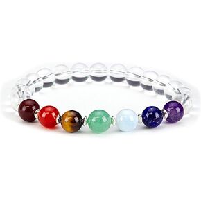 Cherry Tree Collection Chakra Stretch Bracelet | Genuine Natural 8mm Gemstones Beads, Sterling Silver Spacers | Men/Women | Small, Medium, Large Sizes