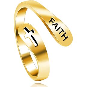Uloveido Adjustable 925 Sterling Silver Cross Faith Ring for Women and Men, Christian Finger Open Rings, Religion Jewelry Y531