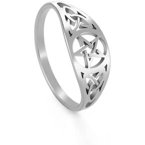 Dreamtimes Irish Knot Celtics Star Ring for Women Supernatural Pentagram Wicca Amulet Couple Rings Hamsa Fatima Hand Ring Vintage Religion Amulet Stainless Steel Jewelry Gifts (Knot Celtic, 20MM)