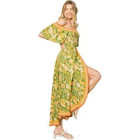 Jealous Tomato Women's Juniors Tropical Floral Off Shoulder Smocked Dress
