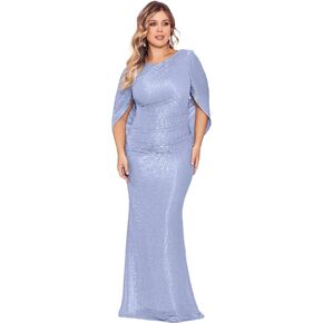 Betsy & Adam Women's Plus Size Long Metallic Stretch Cowl Neck Drape Back Dress