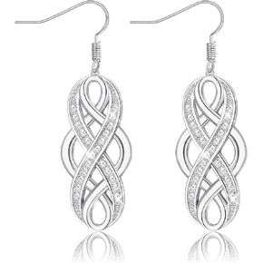 Rose Gold Plated Celtic Knot Dangle Earrings 925 Sterling Silver Infinity Earrings Good Luck Irish Celtic Eternity Knot Earrings Minimalist Jewelry For Women