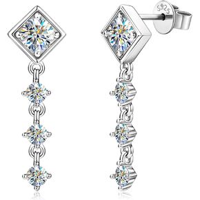 DYUNQ Moissanite Earrings, Lab Created Diamond Drop Earrings, 925 Sterling Silver Hypoallergenic Dangle Earrings, 18K Gold Plated Jewelry