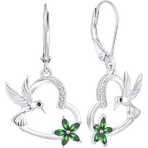 YL Hummingbird Heart Earrings Sterling Silver Flowers Dangle Drop Earrings Birthstones Leverback Jewelry for Women