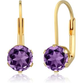 Gem Stone King 1.50 Ct Round 6MM Purple Amethyst Gemstone Birthstone Gold Plated Leverback Earrings