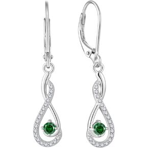 Women Earrings, 925 Sterling Silver 5A Cubic Zirconia Infinity Dangle Drop Earrings with Birthstone for Women