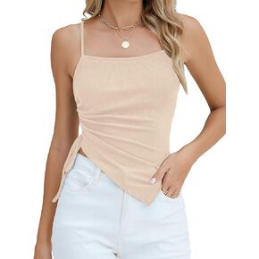 Blooming Jelly Women Sexy Casual Crop Tank Tops Summer Going Out Top Asymmetrical Hem Y2k Spaghetti Strap Tank Top Shirt