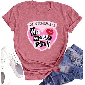 On Wednesday We Wear Pink Shirt Women Breast Cancer T Shirt Short Sleeve Print Tees Gifts for Girls Matching Outfits Top